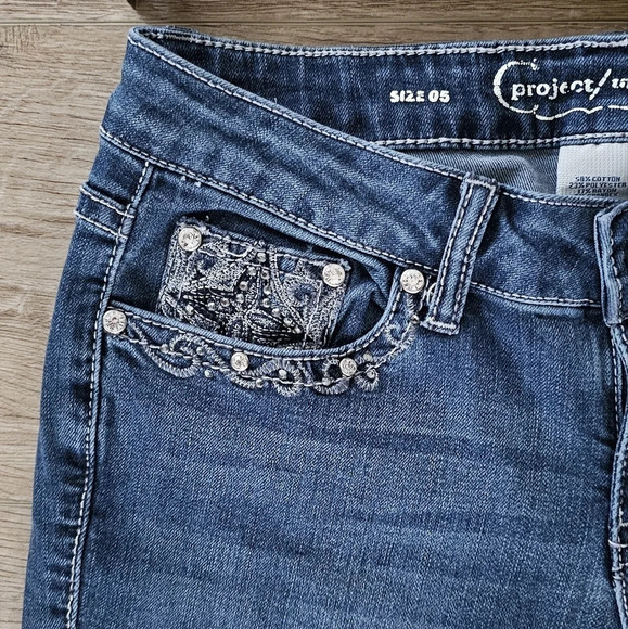 Vintage Project Indigo Boot Cut Denim Jeans Embroidered Studded 5 - Picture 5 of 9